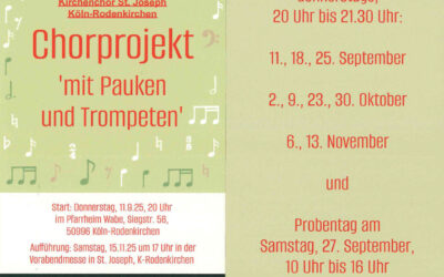 Kirchenchor auf Zeit? – Einladung zum Chorprojekt des Kirchenchors St. Joseph